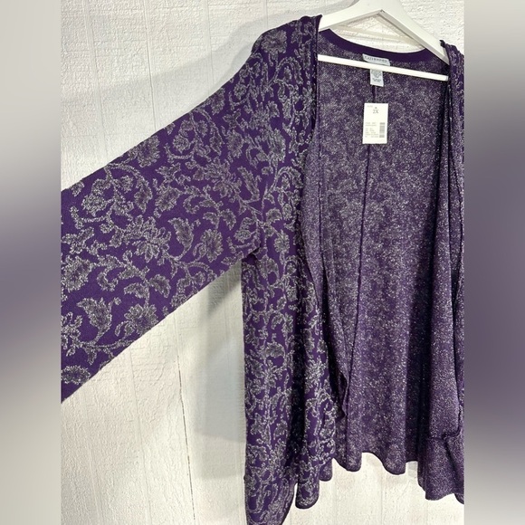 NWT Catherines knit metallic floral ruffle open front cardigan size 2X - Picture 2 of 8